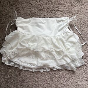 White Lace Ruffle Mini Skirt